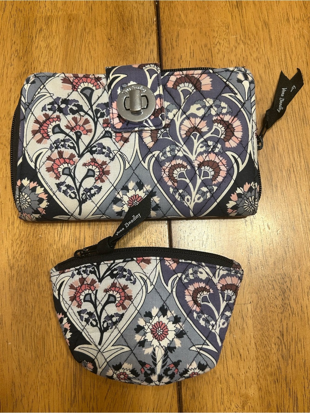 Vera Bradley Navy and Pink Floral Quilted Wallet with Coin Pouch